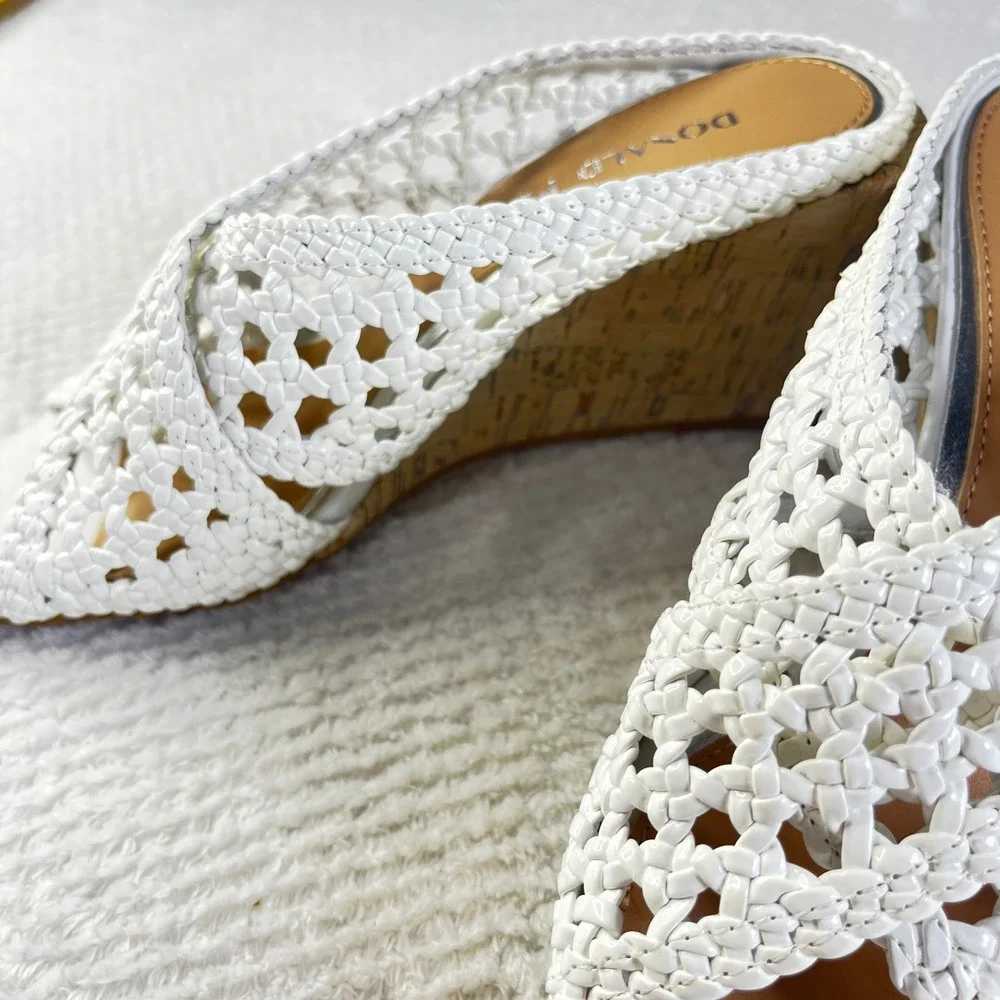 Donald Pliner White Woven Leather Cork Wedge Sandals Slides Womens 6M